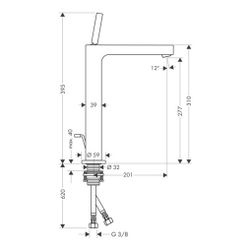 Hansgrohe AXOR Citterio Einhebel-Waschtischmischer 280mm, 5l/min, Pin-Griff für AWT... HANSGROHE-39020300 4011097914398 (Abb. 1)