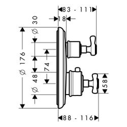 Hansgrohe AXOR Montreux Thermostat Unterputz, 25l/min, Kreuzgriff, Absperrventil, B... HANSGROHE-16800950 4011097883397 (Abb. 1)
