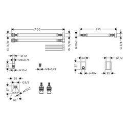Hansgrohe AXOR Schlauchverlängerungsset für 3-Loch Waschtischarmaturen 70cm... HANSGROHE-38959000 4011097705101 (Abb. 1)