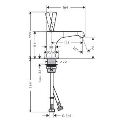 Hansgrohe AXOR Citterio E Einhebel-Waschtischmischer 90mm, Pin-Griff, Ablaufgarnitu... HANSGROHE-36102000 4011097751559 (Abb. 1)