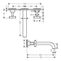 Hansgrohe AXOR Citterio E 3-Loch Waschtischarmatur Unterputz für Wandmontage, Ausla... HANSGROHE-36115330 4011097827162 (Abb. 1)