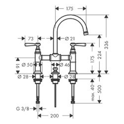 Hansgrohe AXOR Montreux 2-Griff Waschtischarmatur 220mm, 5l/min, Hebelgriff, Zugsta... HANSGROHE-16511950 4011097879444 (Abb. 1)