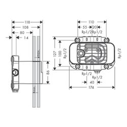 Hansgrohe AXOR One Grundkörper für Thermostatmodul Unterputz, 2 Eingänge 4 Ausgänge... HANSGROHE-45710180 4011097789309 (Abb. 1)
