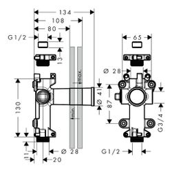 Hansgrohe AXOR One Grundkörper für Absperrventil Unterputz, DN 15, 165mm, 45770180... HANSGROHE-45770180 4011097789903 (Abb. 1)