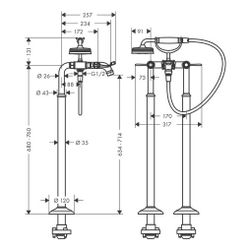Hansgrohe AXOR Montreux 2-Griff Wannenarmatur bodenstehend, 19,5l/min, Hebelgriff, ... HANSGROHE-16553140 4011097882314 (Abb. 1)