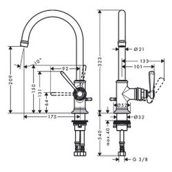 Hansgrohe AXOR Montreux Einhebel-Waschtischmischer 210mm, 5l/min, Hebelgriff, Zugst... HANSGROHE-16517340 4011097880143 (Abb. 1)
