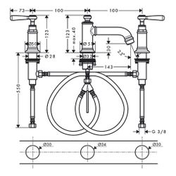 Hansgrohe AXOR Montreux 3-Loch Waschtischarmatur 30mm, 5l/min, Hebelgriff, Zugstang... HANSGROHE-16535950 4059625018095 (Abb. 1)