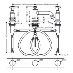 Hansgrohe AXOR Montreux 3-Loch Waschtischarmatur 30mm, 5l/min, Kreuzgriffen, Zugsta... HANSGROHE-16536300 4059625018330 (Abb. 1)