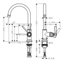 Hansgrohe AXOR Montreux Einhebel-Waschtischmischer 210mm, 5l/min, Hebelgriff, Ablau... HANSGROHE-16518310 4011097880327 (Abb. 1)