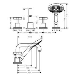 Hansgrohe AXOR Citterio 4-Loch Wannenarmatur, Wannenrandarmatur, Kreuzgriffen, Rose... HANSGROHE-39445820 4011097918631 (Abb. 1)