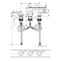 Hansgrohe AXOR MyEdition 3-Loch Waschtischarmatur 70mm, 5l/min, Push-Open Ablaufgar... HANSGROHE-47052950 4059625203965 (Abb. 1)