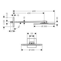 Hansgrohe AXOR ShowerSolutions Kopfbrause 300mm, 17,6l/min, 1jet, Brausearm, Brushe... HANSGROHE-35300340 4059625239162 (Abb. 1)