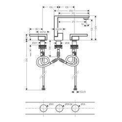 Hansgrohe AXOR Edge 3-Loch Waschtischarmatur 130mm, 5l/min, Push-Open Ablaufgarnitu... HANSGROHE-46051300 4059625265260 (Abb. 1)