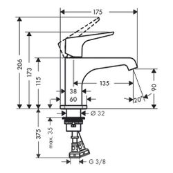 Hansgrohe AXOR Citterio E Einhebel-Waschtischmischer 90mm, Hebelgriff, Ablaufgarnit... HANSGROHE-36112340 4011097903491 (Abb. 1)