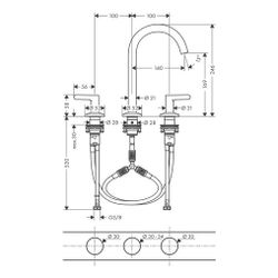 Hansgrohe AXOR One 3-Loch Waschtischarmatur 170mm, 5l/min, Hebelgriff, Push-Open Ab... HANSGROHE-48050250 4059625371107 (Abb. 1)