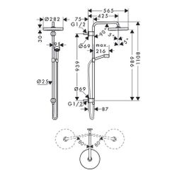 Hansgrohe AXOR One Showerpipe Duschsystem 280mm, 12,7l/min, 1jet Unterputz, DN 15, ... HANSGROHE-48790340 4059625368992 (Abb. 1)