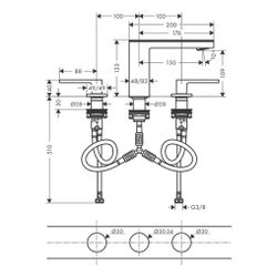 Hansgrohe AXOR MyEdition 3-Loch Waschtischarmatur 110mm, 5l/min, Push-Open Ablaufga... HANSGROHE-47072000 4059625450550 (Abb. 1)