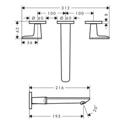 Hansgrohe AXOR Waschtischarmatur Citterio C 3-Loch UP, Wandmontage, Auslauf 195mm, ... HANSGROHE-49071990 4059625559178 (Abb. 1)