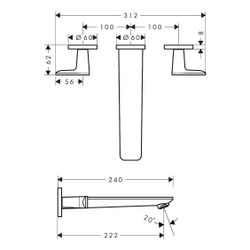 Hansgrohe AXOR Citterio C 3-Loch Wannenmischer Unterputz Wandmontage, Cubic cut, Po... HANSGROHE-49483300 4059625573822 (Abb. 1)