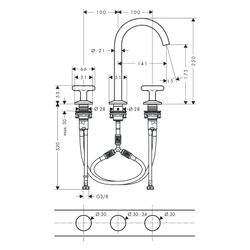 Hansgrohe AXOR One 3-Loch Waschtischarmatur 170mm, 5l/min, Kreuzgriffen, Push-Open ... HANSGROHE-48040950 4059625752371 (Abb. 1)
