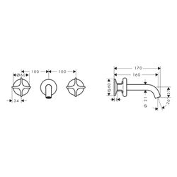 Hansgrohe AXOR One 3-Loch Waschtischarmatur UP, 5l/min, für Wandmontage, Auslauf 16... HANSGROHE-48130330 4059625746332 (Abb. 1)