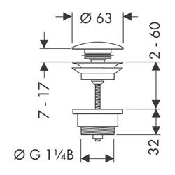 hansgrohe Ablaufventil push-open DN32 edelstahl-optik mit Überlaufloch... HANSGROHE-50100800 4011097369501 (Abb. 1)
