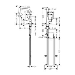 hansgrohe Spültischmischer 220 Metris M71 Ausziehbrause 2jet sBox chrom... HANSGROHE-73800000 4059625017630 (Abb. 1)