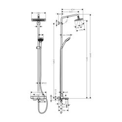 hansgrohe Showerpipe Croma E 280 1jet 20,3 l/min chrom mit Wannenthermostat... HANSGROHE-27687000 4059625196038 (Abb. 1)