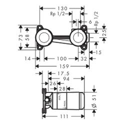 hansgrohe Grundkörper für Einhebel-Waschtischmischer Unterputz DN 15 für Wandmontag... HANSGROHE-13622180 4011097625386 (Abb. 1)