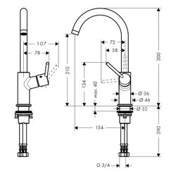 hansgrohe Talis Einhebel-Waschtischmischer 210mm, Chrom mit Schwenkauslauf und Push... HANSGROHE-32082000 4011097634821 (Abb. 1)