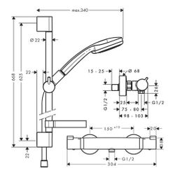 hansgrohe Croma 100 Brausesystem Aufputz Vario, 650mm Brausestange, Chrom, Ecostat ... HANSGROHE-27034000 4011097679679 (Abb. 1)