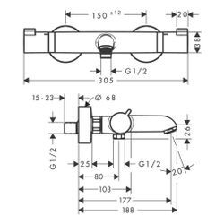 hansgrohe Ecostat Comfort Wannenthermostat Aufputz DN 15, Chrom... HANSGROHE-13114000 4011097678832 (Abb. 1)