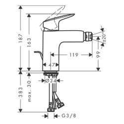 hansgrohe Logis Einhebel-Bidetmischer 100mm 7,2l/min Chrom mit Zugstangen-Garnitur... HANSGROHE-71200000 4011097738444 (Abb. 1)