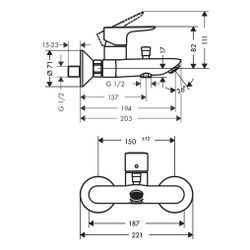 hansgrohe Talis E Einhebel-Wannenmischer Aufputz 19,2l/min, Mattweiß... HANSGROHE-71740700 4059625232255 (Abb. 1)