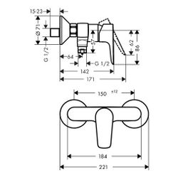 hansgrohe Talis E Einhebel-Brausemischer Aufputz 22l/min, Chrom... HANSGROHE-71760000 4011097770918 (Abb. 1)