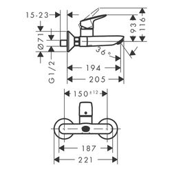 hansgrohe Logis Einhebel-Waschtischmischer Aufputz 5l/min für Wandmontage, Chrom... HANSGROHE-71225000 4011097769981 (Abb. 1)