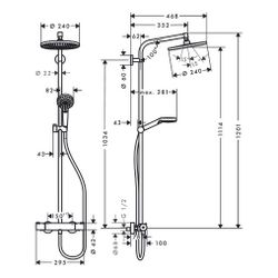 hansgrohe Crometta S Showerpipe 240mm 1jet 6,7l/min EcoSmart mit Thermostat, Chrom... HANSGROHE-27268000 4011097775937 (Abb. 1)