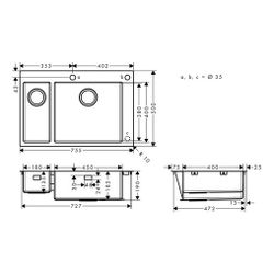 hansgrohe Einbauspüle S71 S712-F655180x450mm, Edelstahl... HANSGROHE-43310800 4059625007150 (Abb. 1)