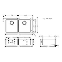 hansgrohe Einbauspüle S71 S712-F765370x370mm, Edelstahl... HANSGROHE-43311800 4059625007174 (Abb. 1)