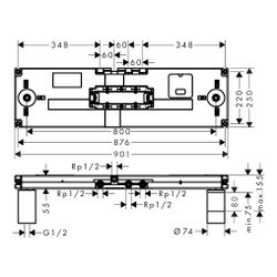 Hansgrohe AXOR ShowerSolutions Grundkörper für ShowerHeaven 1200x300mm 4jet, 75-155... HANSGROHE-10922180 4011097814186 (Abb. 1)