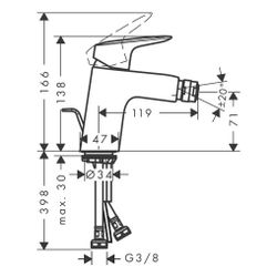 hansgrohe Logis Einhebel-Bidetmischer 70mm 7,2l/min Chrom mit Zugstangen-Garnitur... HANSGROHE-71204000 4011097753836 (Abb. 1)