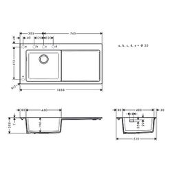 hansgrohe Einbauspüle S51 S5110-F450450 mit Abtropffläche rechts, Steingrau... HANSGROHE-43330290 4059625173565 (Abb. 1)