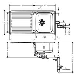 hansgrohe Einbauspüle 340 mit Abtropffläche S4113-F340... HANSGROHE-43337800 4059625217481 (Abb. 1)