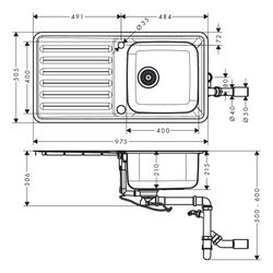 hansgrohe Einbauspüle 400 mit Abtropffläche S4113-F400... HANSGROHE-43338800 4059625217474 (Abb. 1)