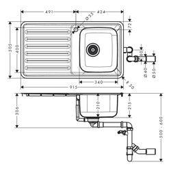 hansgrohe Einbauspüle 340 mit Abtropffläche S4111-F340... HANSGROHE-43340800 4059625217450 (Abb. 1)