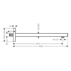 hansgrohe Brausearm E 390mm mit rechteckigem Schaft, Gold poliert... HANSGROHE-27694990 4059625266182 (Abb. 1)