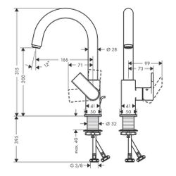 Hansgrohe Vernis Shape Einhebel-Waschtischmischer, 5l/min, Schwenkauslauf, Zugstang... HANSGROHE-71564000 4059625325483 (Abb. 1)