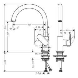 hansgrohe Vernis Blend M35 Einhebel-Küchenmischer 210mm 11,1l/min 1jet, Chrom... HANSGROHE-71870000 4059625321362 (Abb. 1)