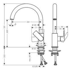 hansgrohe Vernis Shape M35, Einhebel-Küchenmischer 210mm 11,1l/min 1jet, Chrom... HANSGROHE-71871000 4059625321355 (Abb. 1)