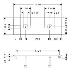 hansgrohe Xelu Q Konsole 1560x550mm Diamantgrau Matt, 2 Ausschnitten für Aufsatzwas... HANSGROHE-54119910 4059625457665 (Abb. 1)
